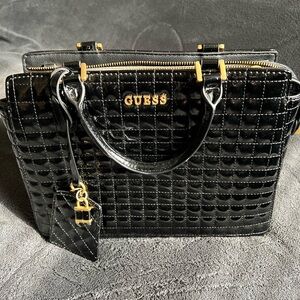 GUESS Black Satchel with Gold Accents